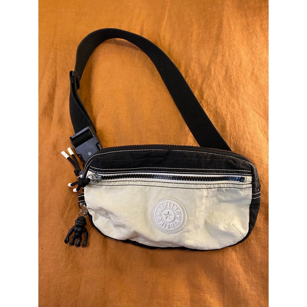 Kipling Elva Waist Pack Black Creamy White Ape Charm Adjustable sku14